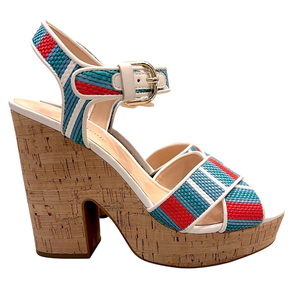KATE SPADE Grace Raffia Platform heel sandals. 🩵❤️🤍